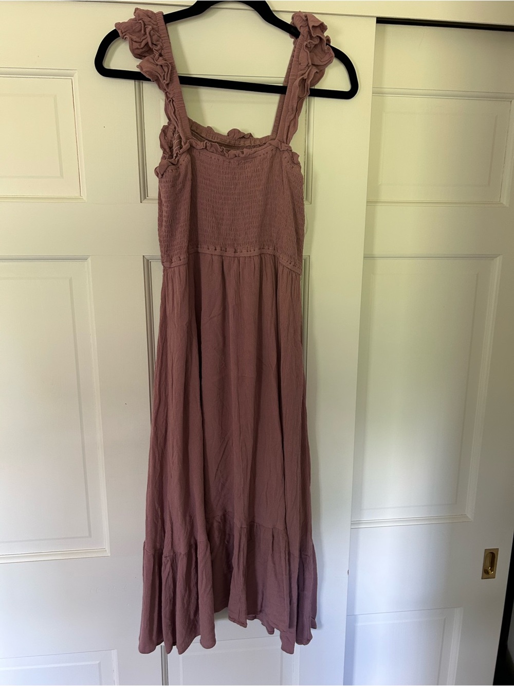 Dusty Rose Textured Maxi Dress with Ruffle Straps